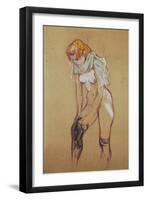 Study for " Woman putting on her stocking", 1894 Essence on board, 61,5 x 44,5 cm.-Henri de Toulouse-Lautrec-Framed Giclee Print