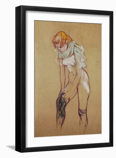Study for " Woman putting on her stocking", 1894 Essence on board, 61,5 x 44,5 cm.-Henri de Toulouse-Lautrec-Framed Giclee Print