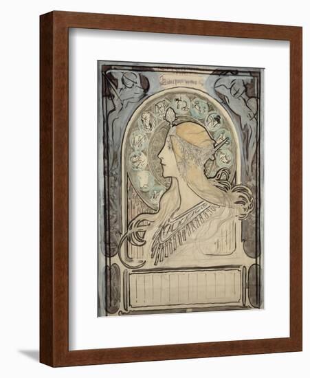 Study for 'Zodiac', 1896-Alphonse Mucha-Framed Giclee Print