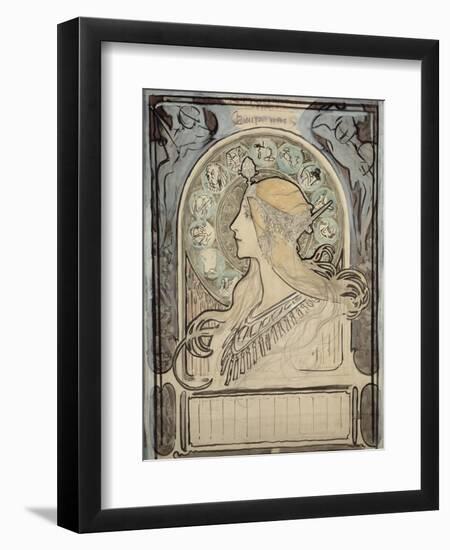 Study for 'Zodiac', 1896-Alphonse Mucha-Framed Giclee Print