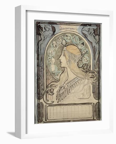 Study for 'Zodiac', 1896-Alphonse Mucha-Framed Giclee Print