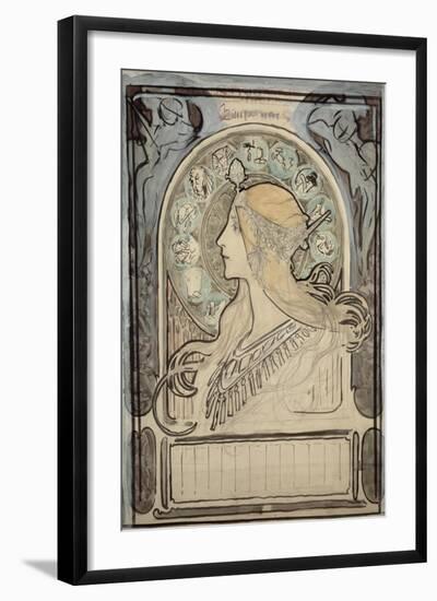 Study for 'Zodiac', 1896-Alphonse Mucha-Framed Giclee Print