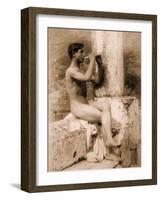 Study of a Boy Playing a Flute, C.1900-Wilhelm Von Gloeden-Framed Photographic Print