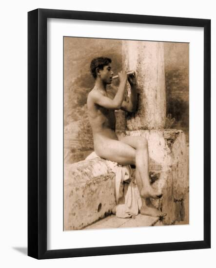 Study of a Boy Playing a Flute, C.1900-Wilhelm Von Gloeden-Framed Photographic Print