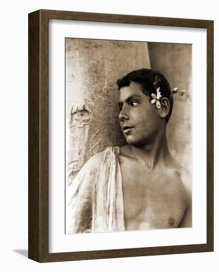 Study of a Boy with Flowers in His Hair, Naples, C.1899-Wilhelm Von Gloeden-Framed Photographic Print