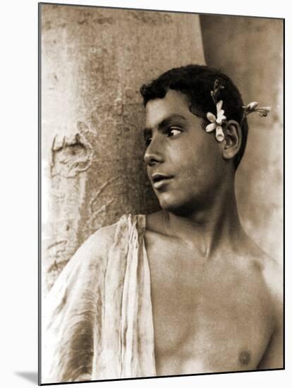 Study of a Boy with Flowers in His Hair, Naples, C.1899-Wilhelm Von Gloeden-Mounted Photographic Print