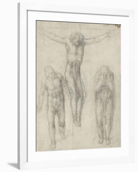 Study of a Crucified Christ and Two Figures, C.1560-Michelangelo Buonarroti-Framed Giclee Print