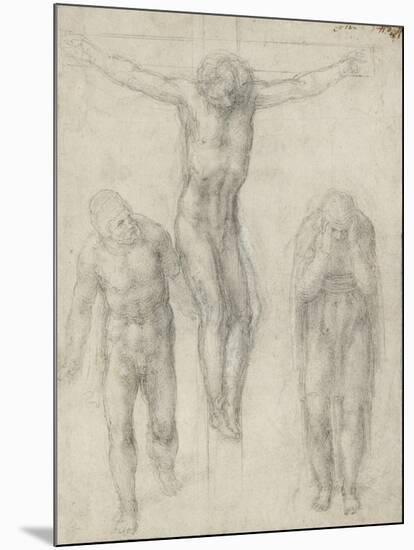 Study of a Crucified Christ and Two Figures, C.1560-Michelangelo Buonarroti-Mounted Giclee Print