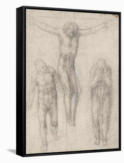 Study of a Crucified Christ and Two Figures, C.1560-Michelangelo Buonarroti-Framed Stretched Canvas