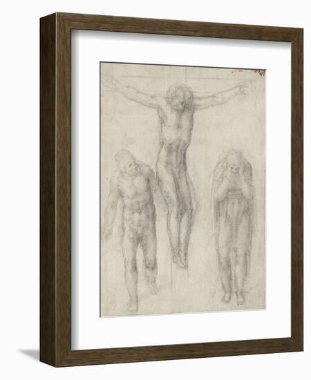 Study of a Crucified Christ and Two Figures, C.1560-Michelangelo Buonarroti-Framed Giclee Print