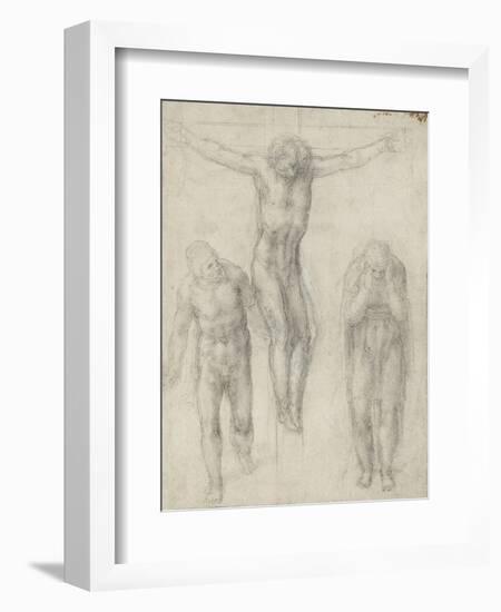 Study of a Crucified Christ and Two Figures, C.1560-Michelangelo Buonarroti-Framed Giclee Print