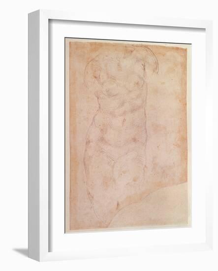 Study of a Female Nude (Black Chalk on Paper)-Michelangelo Buonarroti-Framed Giclee Print