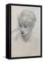 Study of a Girl's Head (Pencil on Paper) (See also 198345)-Edward Burne-Jones-Framed Stretched Canvas