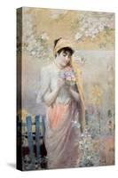 Study of a Girl with a Bouquet of Flowers in a Garden-Robert Fowler-Stretched Canvas