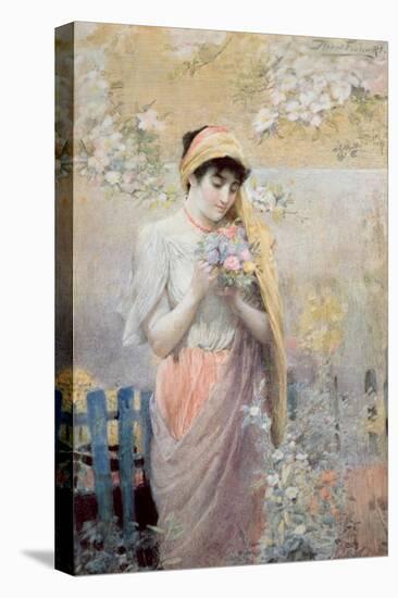 Study of a Girl with a Bouquet of Flowers in a Garden-Robert Fowler-Stretched Canvas