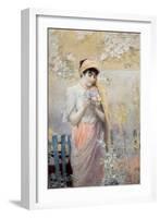Study of a Girl with a Bouquet of Flowers in a Garden-Robert Fowler-Framed Giclee Print