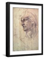 Study of a Head (Charcoal) Inv.1895/9/15/498 (W.1)-Michelangelo Buonarroti-Framed Giclee Print