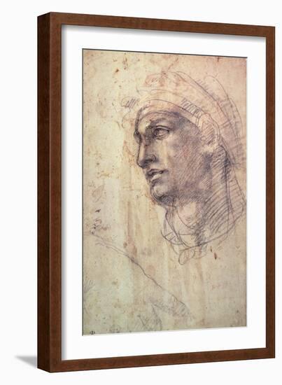 Study of a Head (Charcoal) Inv.1895/9/15/498 (W.1)-Michelangelo Buonarroti-Framed Giclee Print