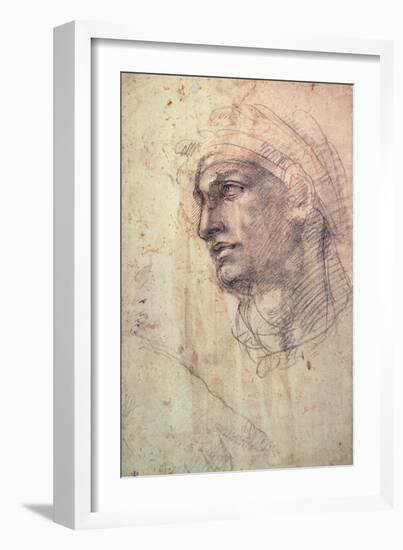 Study of a Head (Charcoal) Inv.1895/9/15/498 (W.1)-Michelangelo Buonarroti-Framed Giclee Print