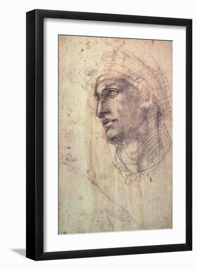 Study of a Head (Charcoal) Inv.1895/9/15/498 (W.1)-Michelangelo Buonarroti-Framed Premium Giclee Print