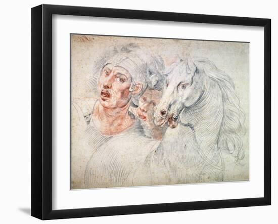 Study of a Horse and Two Soldiers, Early 17th Century-Giuseppe Cesari-Framed Giclee Print