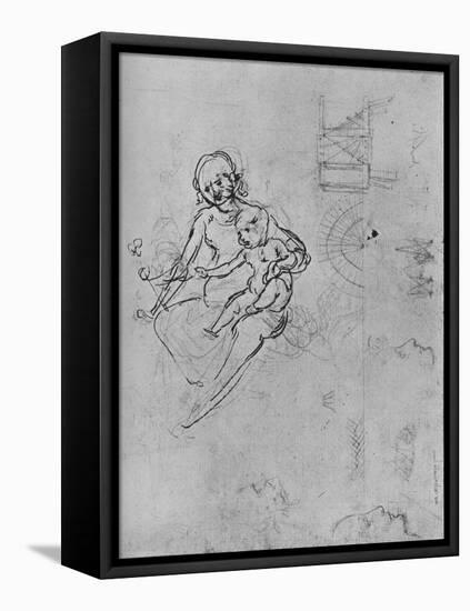 'Study of a Madonna and Child, of Profiles and of Machinery', 1478-1480 (1945)-Leonardo Da Vinci-Framed Stretched Canvas