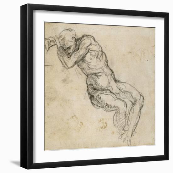 Study of a Male Nude, C.1511-Michelangelo Buonarroti-Framed Giclee Print