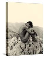 Study of a Male Nude on a Rock, Taormina, Sicily, C.1900-Wilhelm Von Gloeden-Stretched Canvas