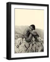 Study of a Male Nude on a Rock, Taormina, Sicily, C.1900-Wilhelm Von Gloeden-Framed Photographic Print