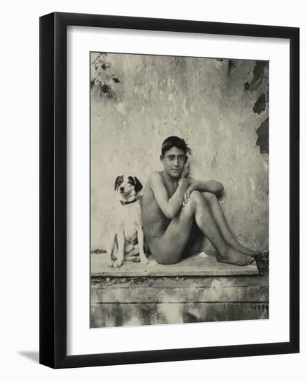 Study of a Nude Boy with Dog, C.1901-Wilhelm Von Gloeden-Framed Photographic Print