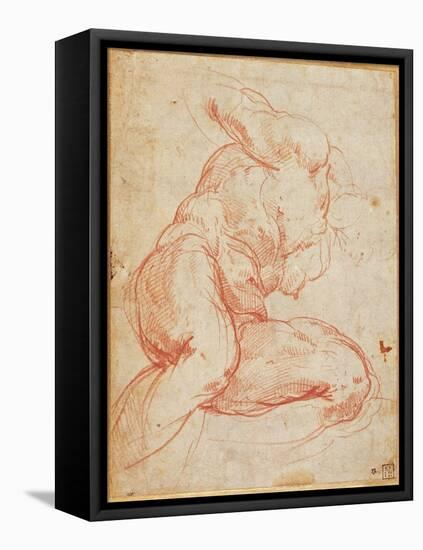 Study of a Nude (Red Chalk on Paper)-Michelangelo Buonarroti-Framed Stretched Canvas