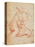 Study of a Nude (Red Chalk on Paper)-Michelangelo Buonarroti-Stretched Canvas