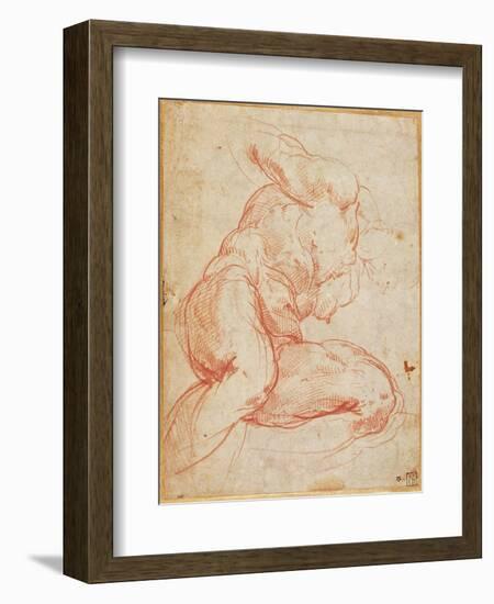 Study of a Nude (Red Chalk on Paper)-Michelangelo Buonarroti-Framed Giclee Print