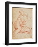 Study of a Nude (Red Chalk on Paper)-Michelangelo Buonarroti-Framed Giclee Print