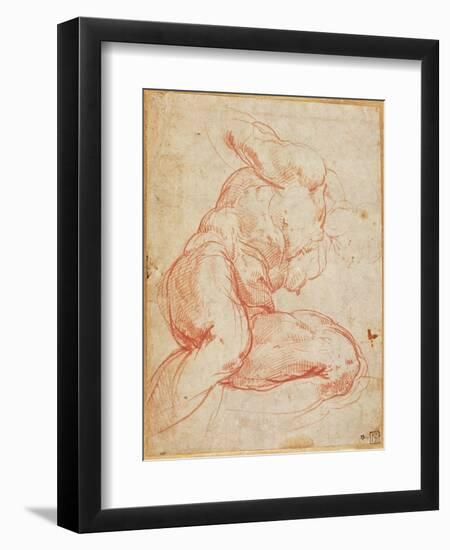 Study of a Nude (Red Chalk on Paper)-Michelangelo Buonarroti-Framed Giclee Print