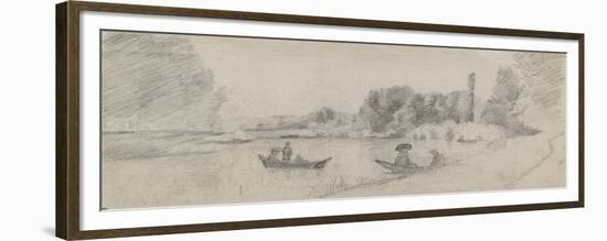 Study of a River Landscape with Boats, 1863 - 1864-Camille Pissarro-Framed Giclee Print