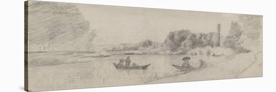 Study of a River Landscape with Boats, 1863 - 1864-Camille Pissarro-Stretched Canvas