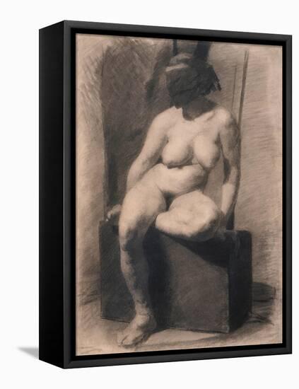 Study of a Seated Nude Woman Wearing a Mask, 1863-66 (Charcoal and Crayon with Stumping on Paper)-Thomas Cowperthwait Eakins-Framed Stretched Canvas