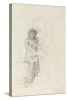 Study of a Seated Woman (Pencil on Paper)-John Melhuish Strudwick-Stretched Canvas