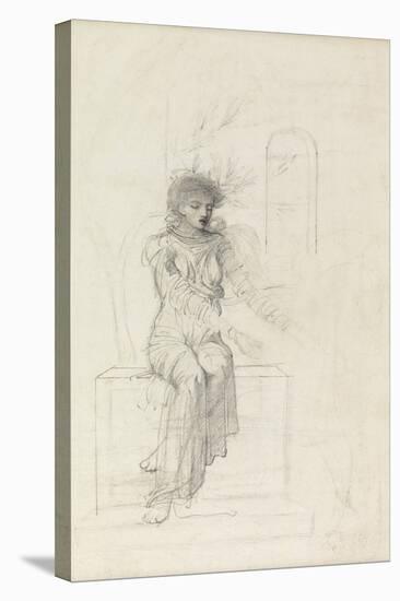 Study of a Seated Woman (Pencil on Paper)-John Melhuish Strudwick-Stretched Canvas