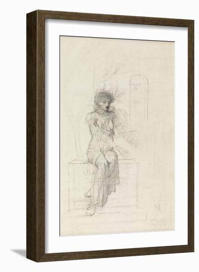 Study of a Seated Woman (Pencil on Paper)-John Melhuish Strudwick-Framed Giclee Print