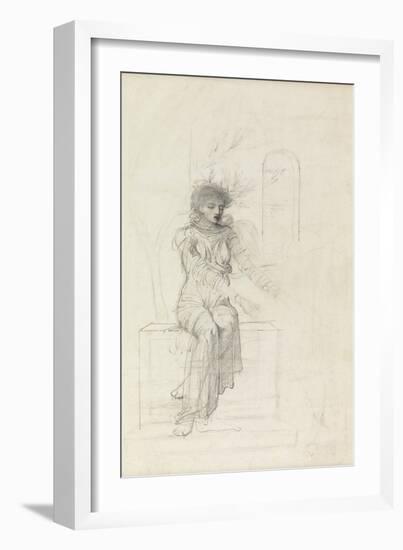 Study of a Seated Woman (Pencil on Paper)-John Melhuish Strudwick-Framed Giclee Print