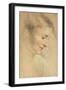 Study of a Woman's Head, 1710s-Jean Antoine Watteau-Framed Giclee Print