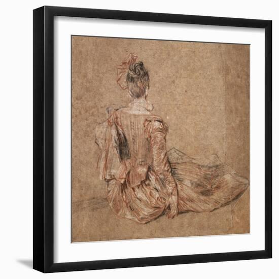 Study of a Woman Seen from the Back, 1716-1718-Jean-Antoine Watteau-Framed Premium Giclee Print