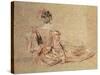Study of a Woman Seen from the Back, 1716-18 (Chalk on Paper)-Jean Antoine Watteau-Stretched Canvas