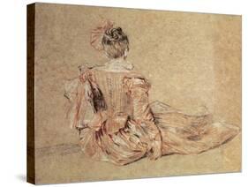 Study of a Woman Seen from the Back, 1716-18 (Chalk on Paper)-Jean Antoine Watteau-Stretched Canvas