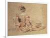 Study of a Woman Seen from the Back, 1716-18 (Chalk on Paper)-Jean Antoine Watteau-Framed Giclee Print