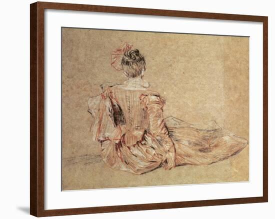 Study of a Woman Seen from the Back, 1716-18 (Chalk on Paper)-Jean Antoine Watteau-Framed Giclee Print