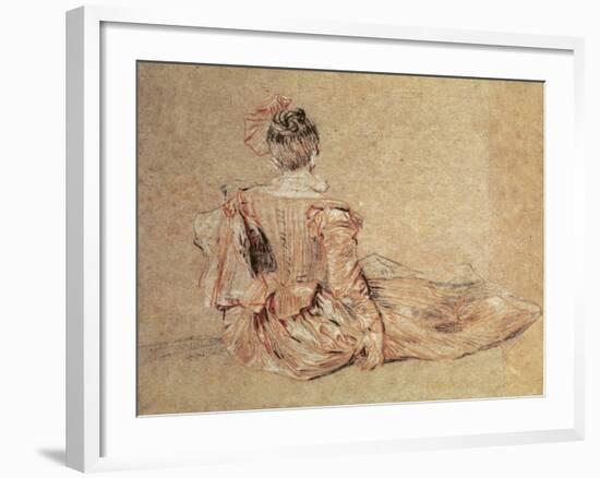 Study of a Woman Seen from the Back, 1716-18 (Chalk on Paper)-Jean Antoine Watteau-Framed Giclee Print