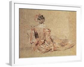 Study of a Woman Seen from the Back, 1716-18 (Chalk on Paper)-Jean Antoine Watteau-Framed Giclee Print